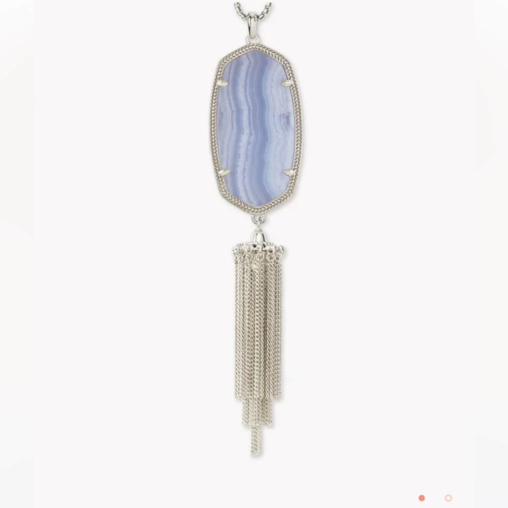 Kendra Scott Rayne Gold Large Long Pendant Necklace In Blue Lace Agate
